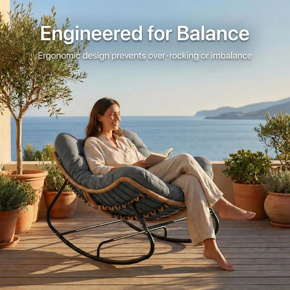 Cozy Papasan Rocking Chair with Thick Cushion | Durable Outdoor Lounge Chair for Ultimate Relaxation 5