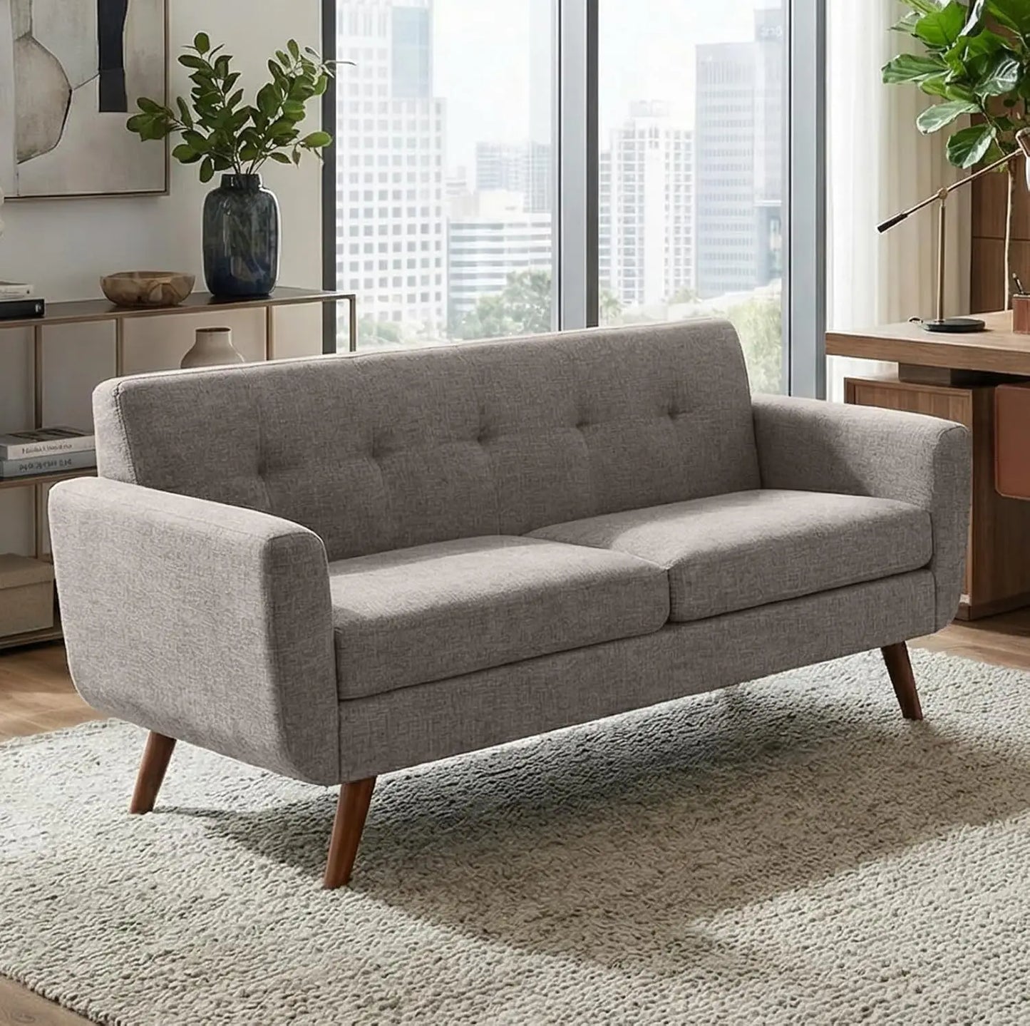 Mid Century | Loveseat Sofa with Pocket Springs & Tufted Linen | Stylish Seating for Living Room & Bedroom 15