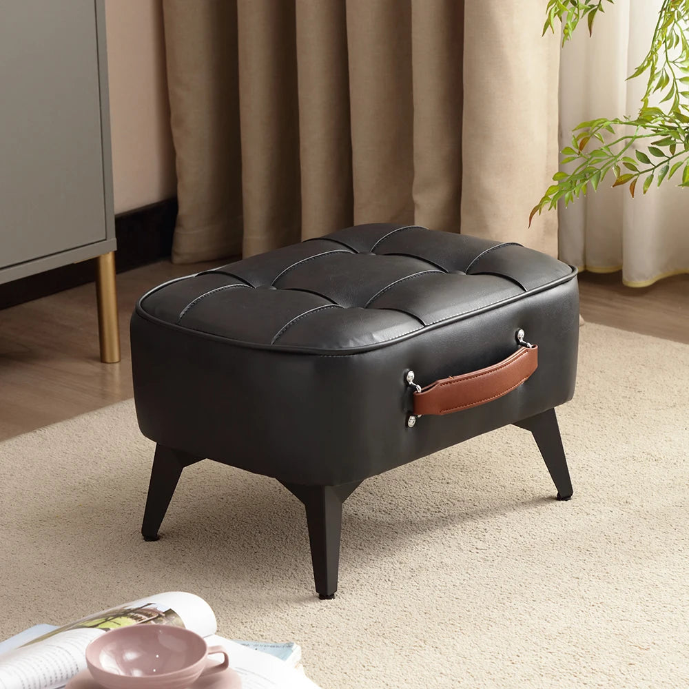 Minimalist Short Stool | Soft Faux Leather Footrest with Sturdy Frame | Space-Saving Design for Living Room and Entryway 5