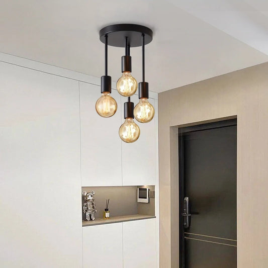 Modern Black Flush Mount Ceiling Light with 4 E27 Bulb Bases | Stylish Design for Versatile Home Illumination 2