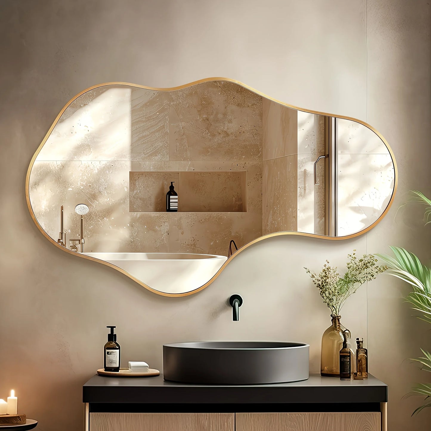 Abstract Wall Mirrors | Asymmetrical Design with Durable Aluminum Frame | Unique Home Decor for Modern Interiors 0