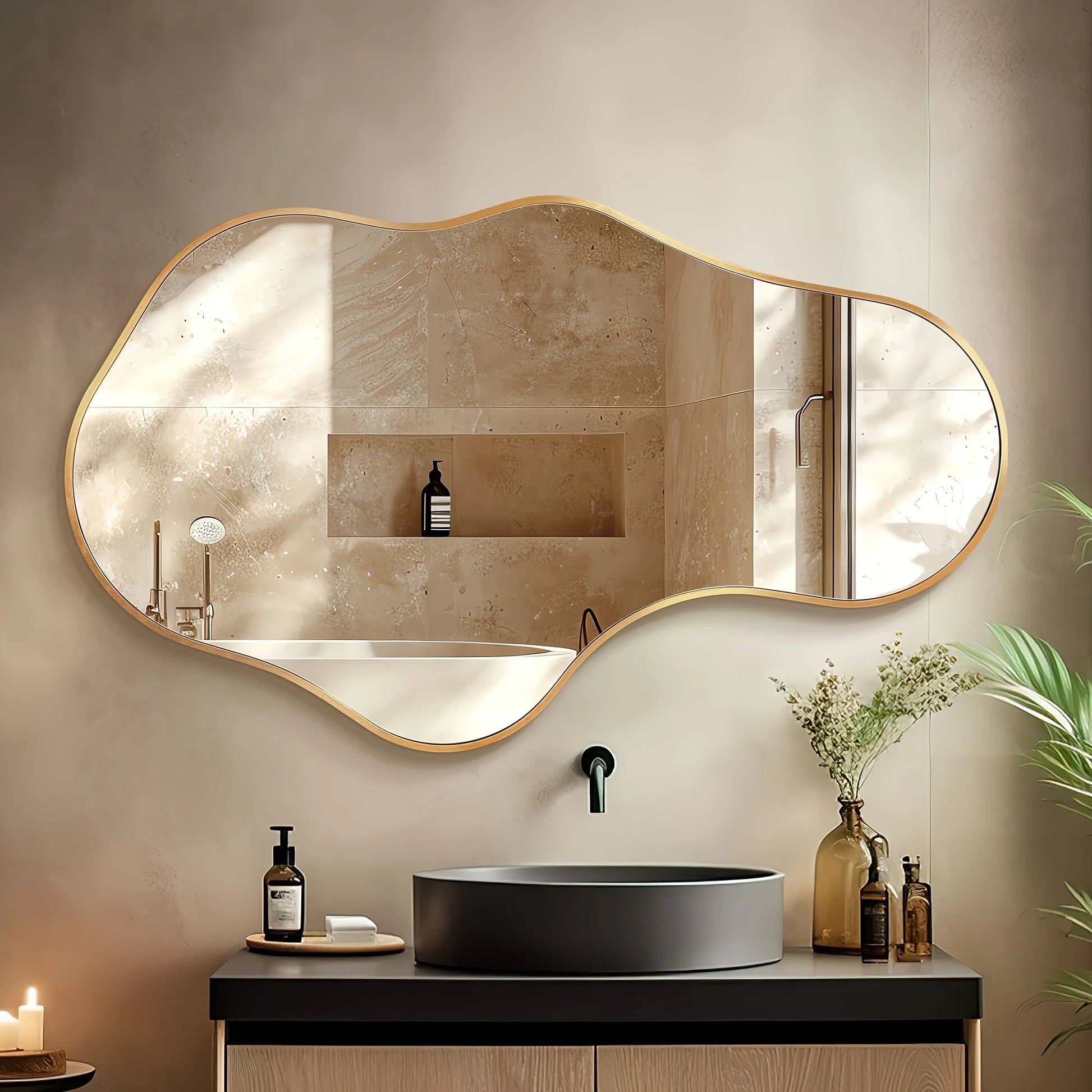 Abstract Wall Mirrors | Asymmetrical Design with Durable Aluminum Frame | Unique Home Decor for Modern Interiors 0