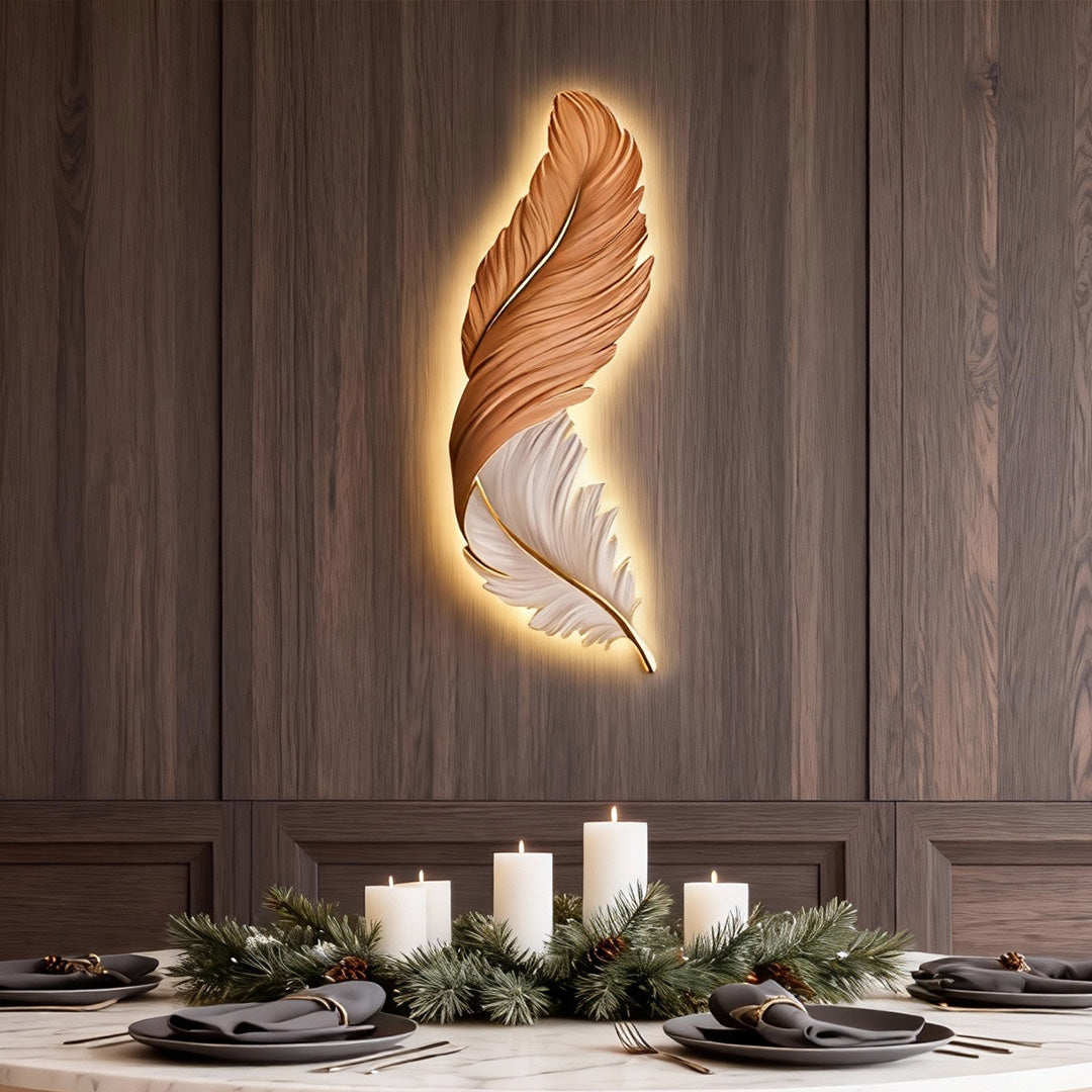 Artistic Feather Wall Sconce Lighting with Remote Control | Soft Ambient Glow for Versatile Home Decor 3