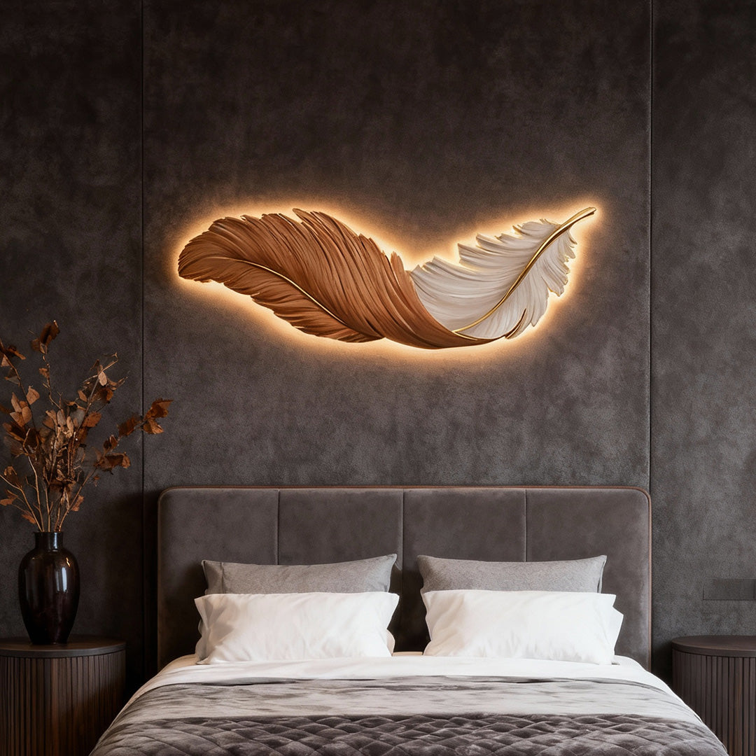 Artistic Feather Wall Sconce Lighting with Remote Control | Soft Ambient Glow for Versatile Home Decor 4