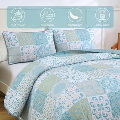 Boho Summer Quilt Set | Soft Lightweight Microfiber Bedspread with 3 Pieces for Cozy Comfort 3
