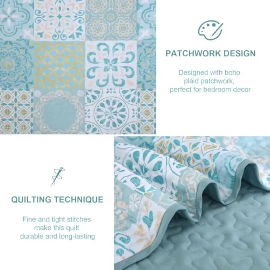 Boho Summer Quilt Set | Soft Lightweight Microfiber Bedspread with 3 Pieces for Cozy Comfort 4