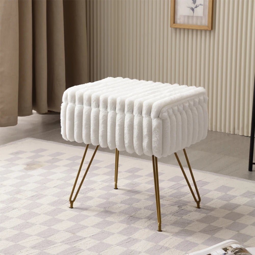 Chic Vanity Stool | Faux Fur Makeup Vanity Chair with Hidden Storage for Comfort and Style 0