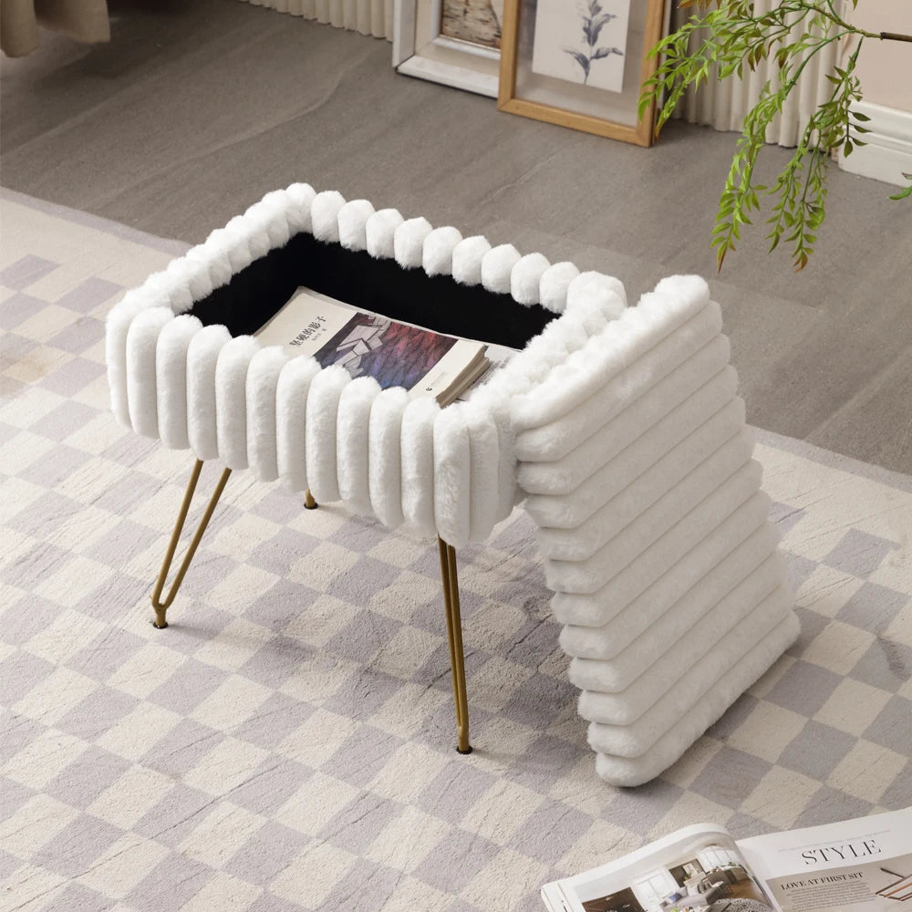 Chic Vanity Stool | Faux Fur Makeup Vanity Chair with Hidden Storage for Comfort and Style 2