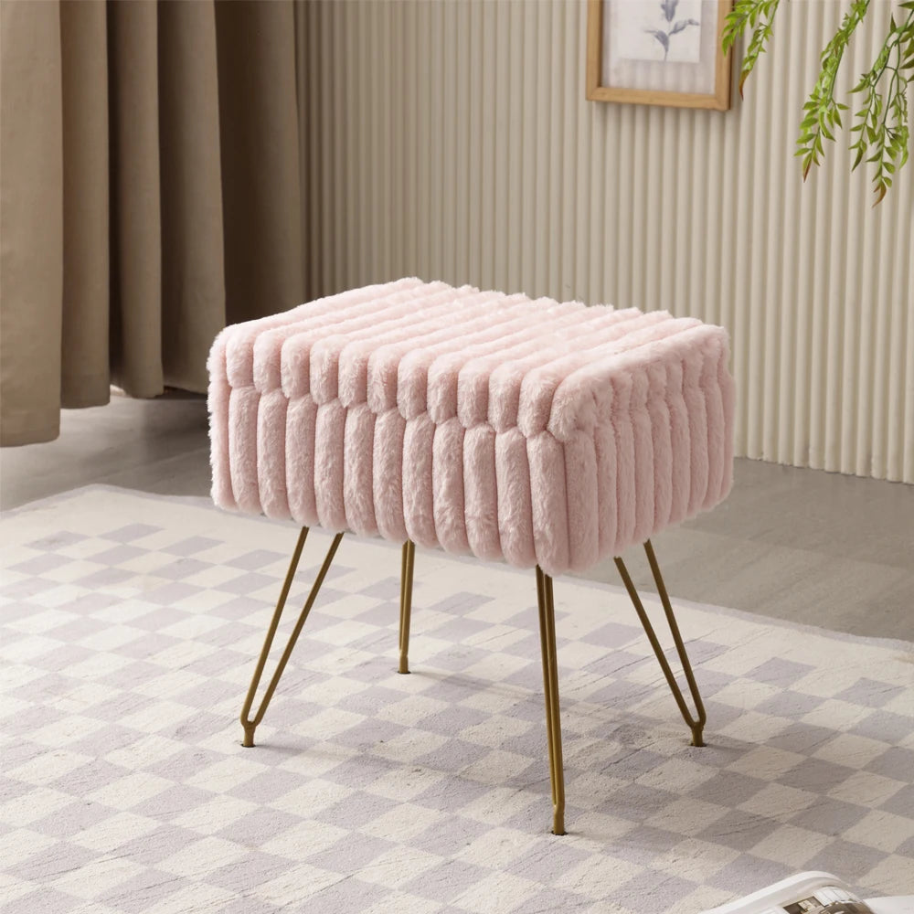 Chic Vanity Stool | Faux Fur Makeup Vanity Chair with Hidden Storage for Comfort and Style 3