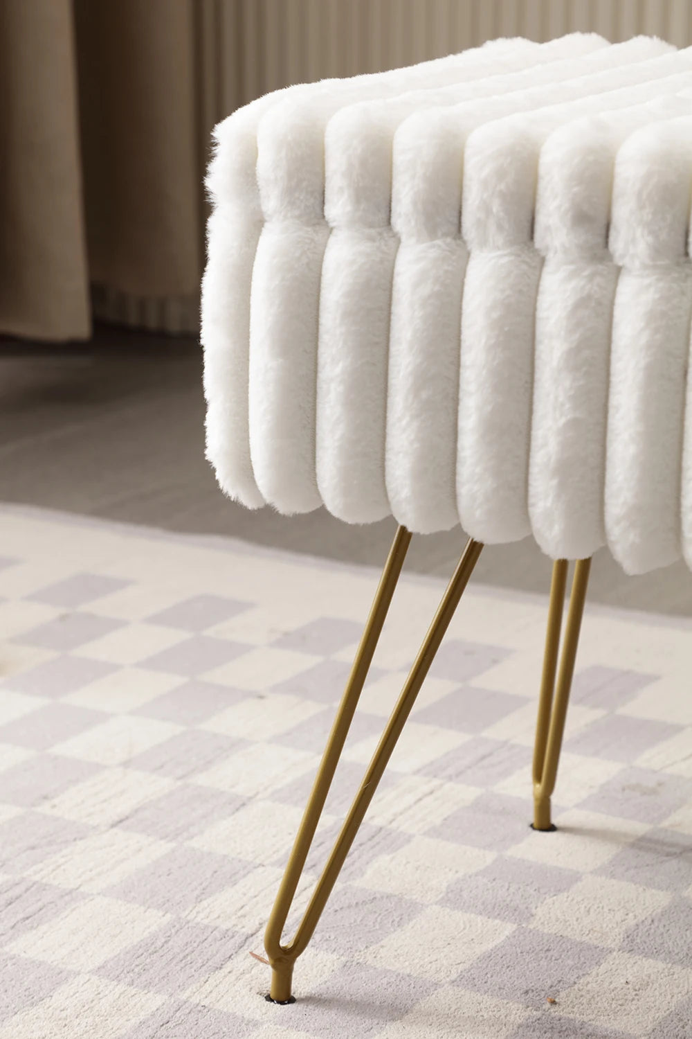 Chic Vanity Stool | Faux Fur Makeup Vanity Chair with Hidden Storage for Comfort and Style 5