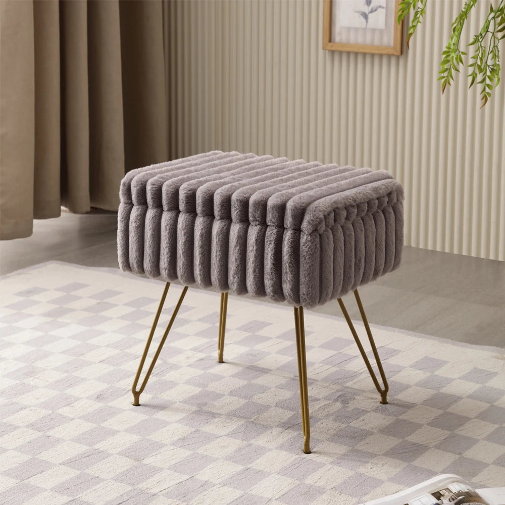 Chic Vanity Stool | Faux Fur Makeup Vanity Chair with Hidden Storage for Comfort and Style 6