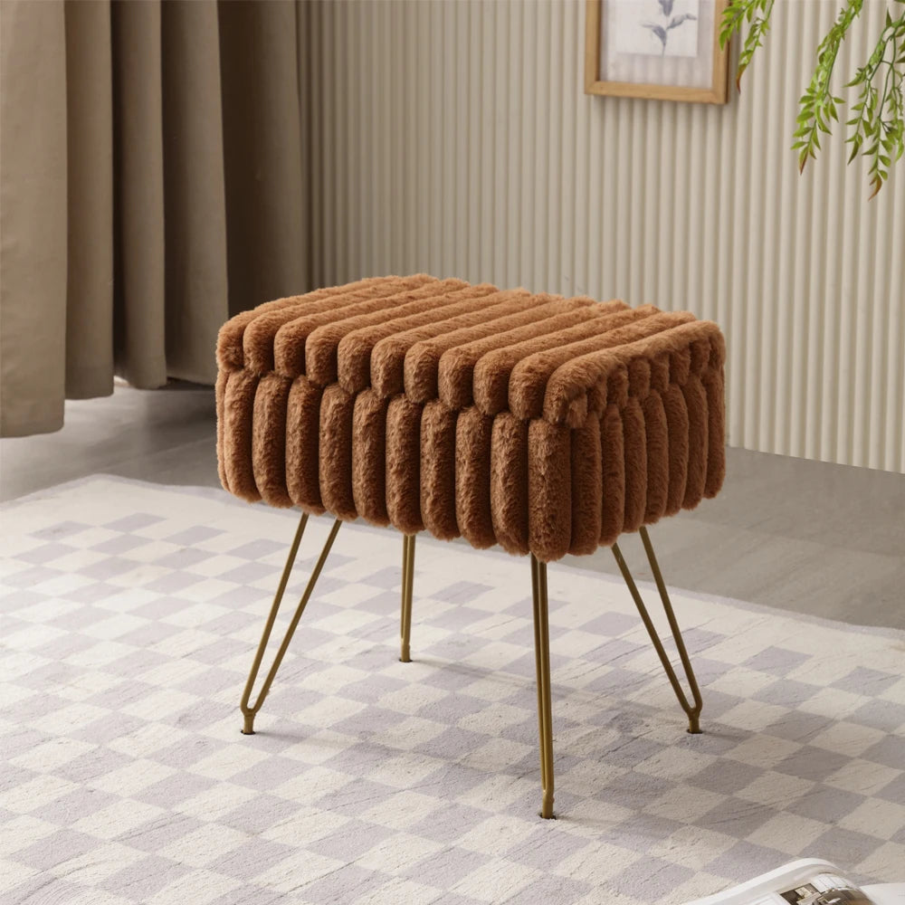 Chic Vanity Stool | Faux Fur Makeup Vanity Chair with Hidden Storage for Comfort and Style 7