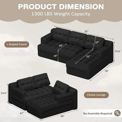 Cloud Comfort | Modular Sectional Couch with Deep Seat & Chaise | Versatile Design for Small Spaces 2