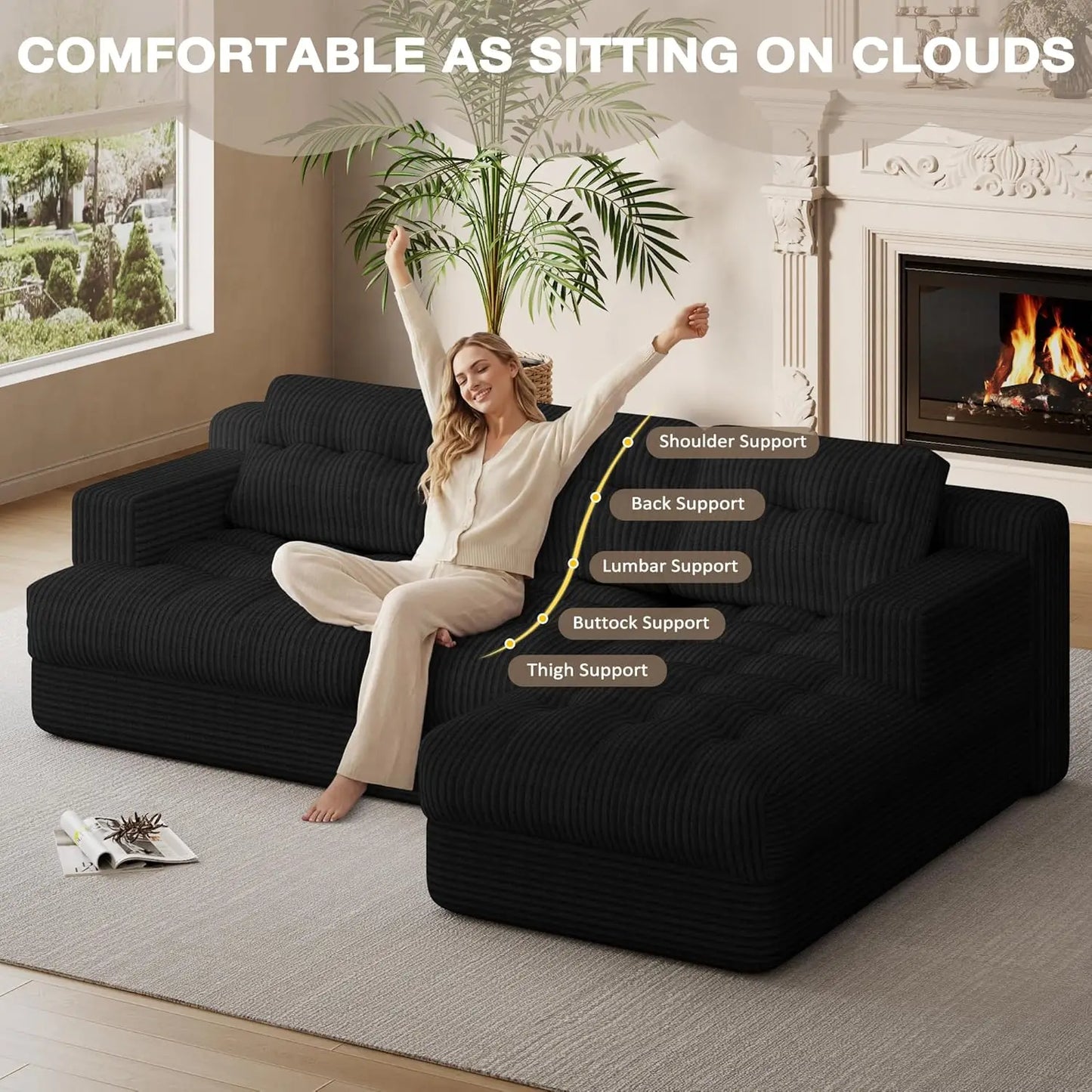 Cloud Comfort | Modular Sectional Couch with Deep Seat & Chaise | Versatile Design for Small Spaces 3