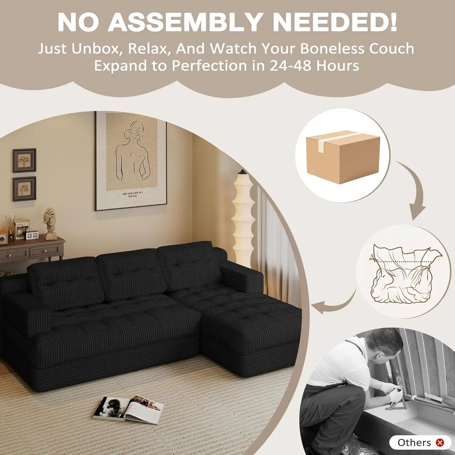 Cloud Comfort | Modular Sectional Couch with Deep Seat & Chaise | Versatile Design for Small Spaces 4