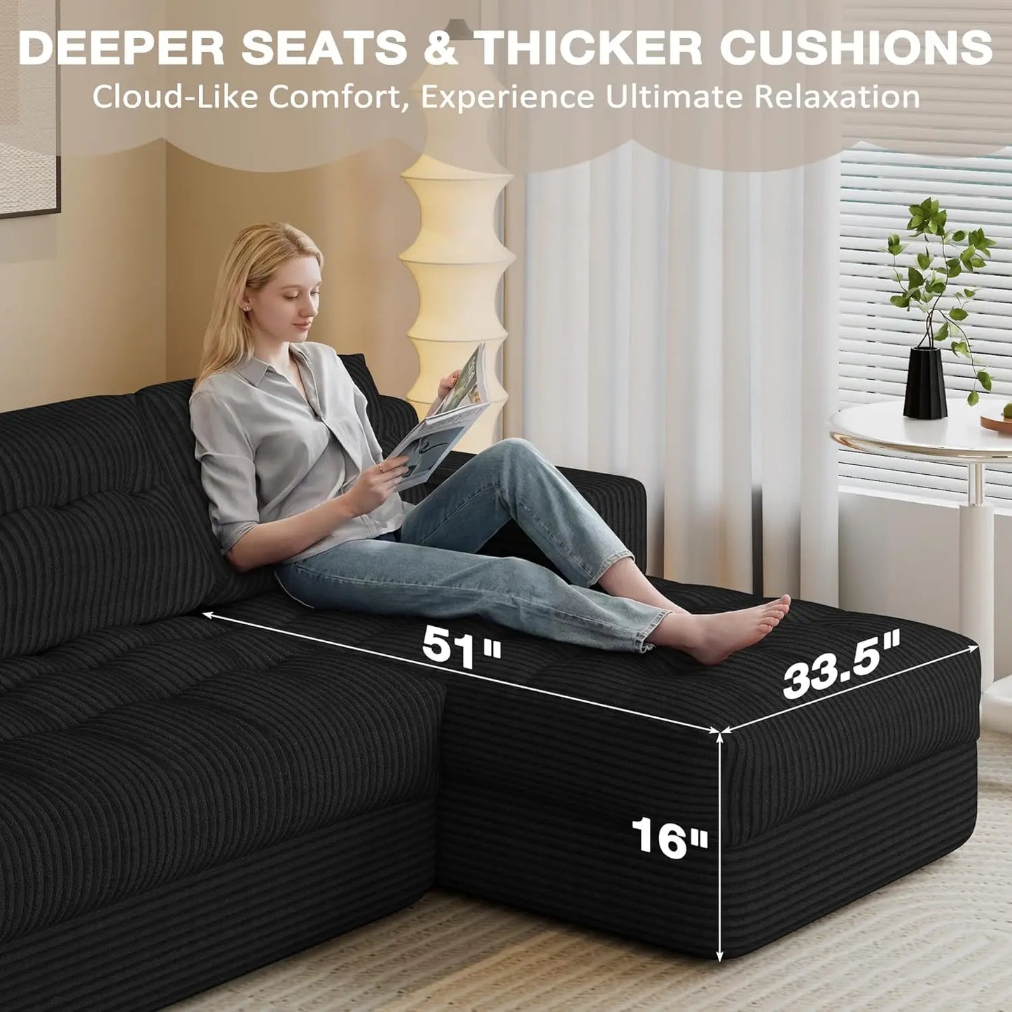Cloud Comfort | Modular Sectional Couch with Deep Seat & Chaise | Versatile Design for Small Spaces 5