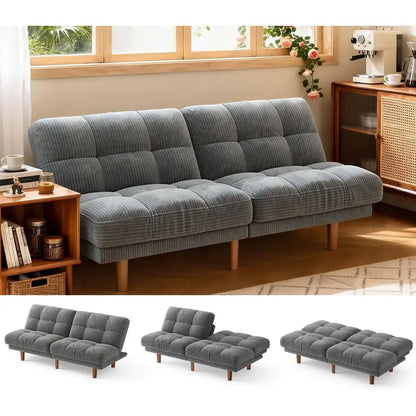 Convertible Futon Sofa Bed | Adjustable Backrest & Soft Corduroy Fabric for Ultimate Comfort 0
