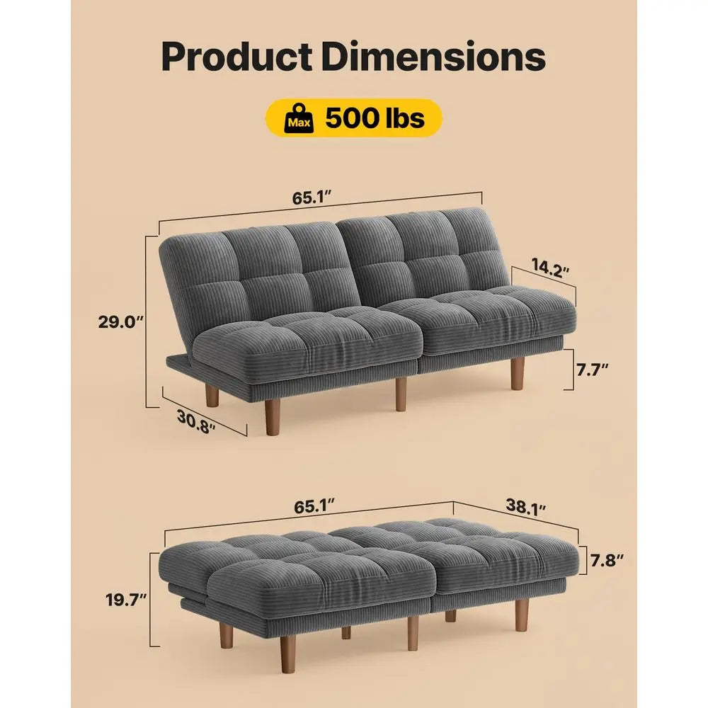Convertible Futon Sofa Bed | Adjustable Backrest & Soft Corduroy Fabric for Ultimate Comfort 2