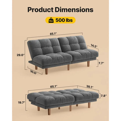Convertible Futon Sofa Bed | Adjustable Backrest & Soft Corduroy Fabric for Ultimate Comfort 2