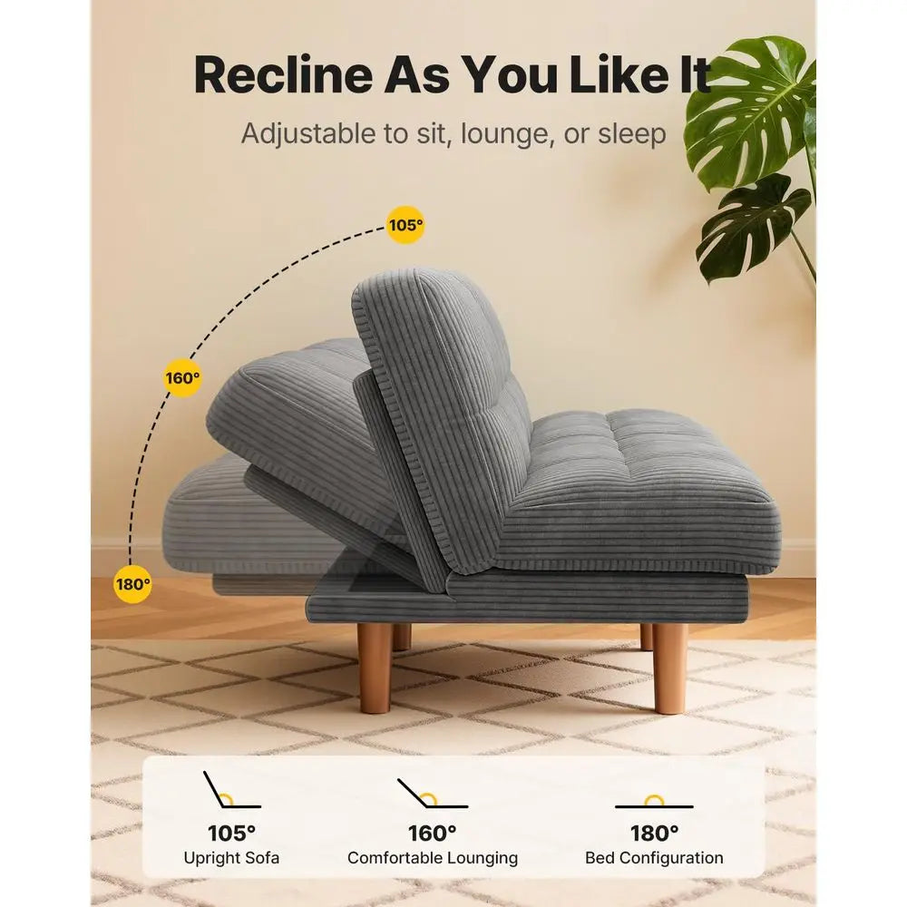 Convertible Futon Sofa Bed | Adjustable Backrest & Soft Corduroy Fabric for Ultimate Comfort 5