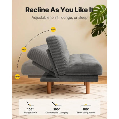 Convertible Futon Sofa Bed | Adjustable Backrest & Soft Corduroy Fabric for Ultimate Comfort 5