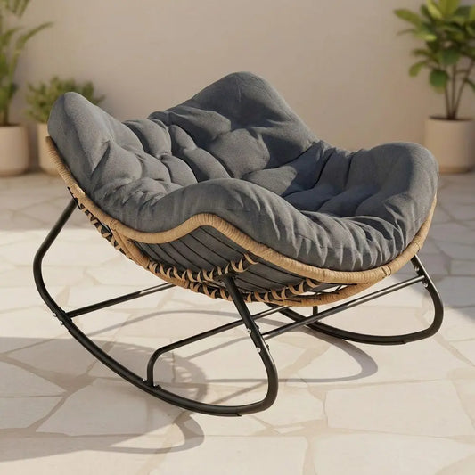Cozy Papasan Rocking Chair with Thick Cushion | Durable Outdoor Lounge Chair for Ultimate Relaxation 0