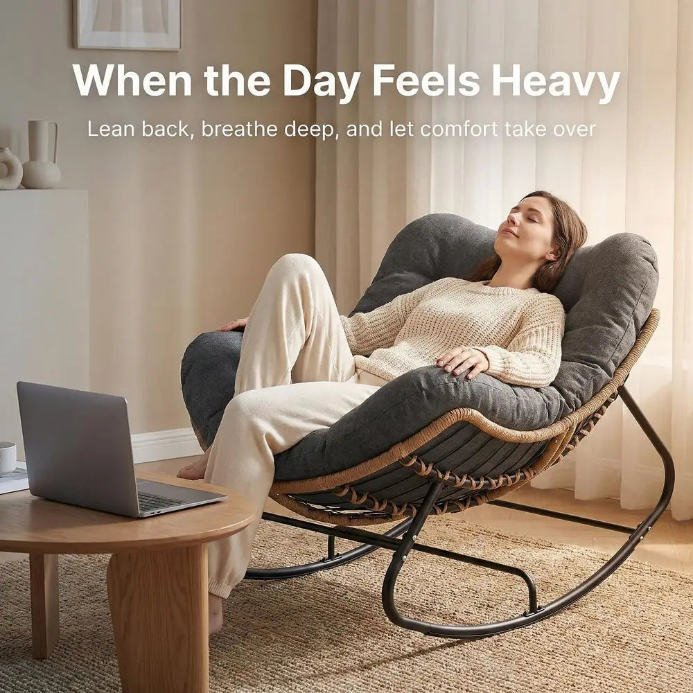 Cozy Papasan Rocking Chair with Thick Cushion | Durable Outdoor Lounge Chair for Ultimate Relaxation 2
