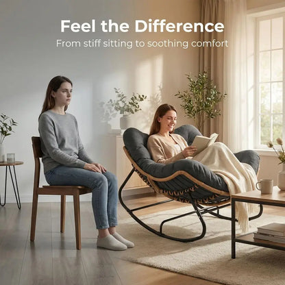 Cozy Papasan Rocking Chair with Thick Cushion | Durable Outdoor Lounge Chair for Ultimate Relaxation 3