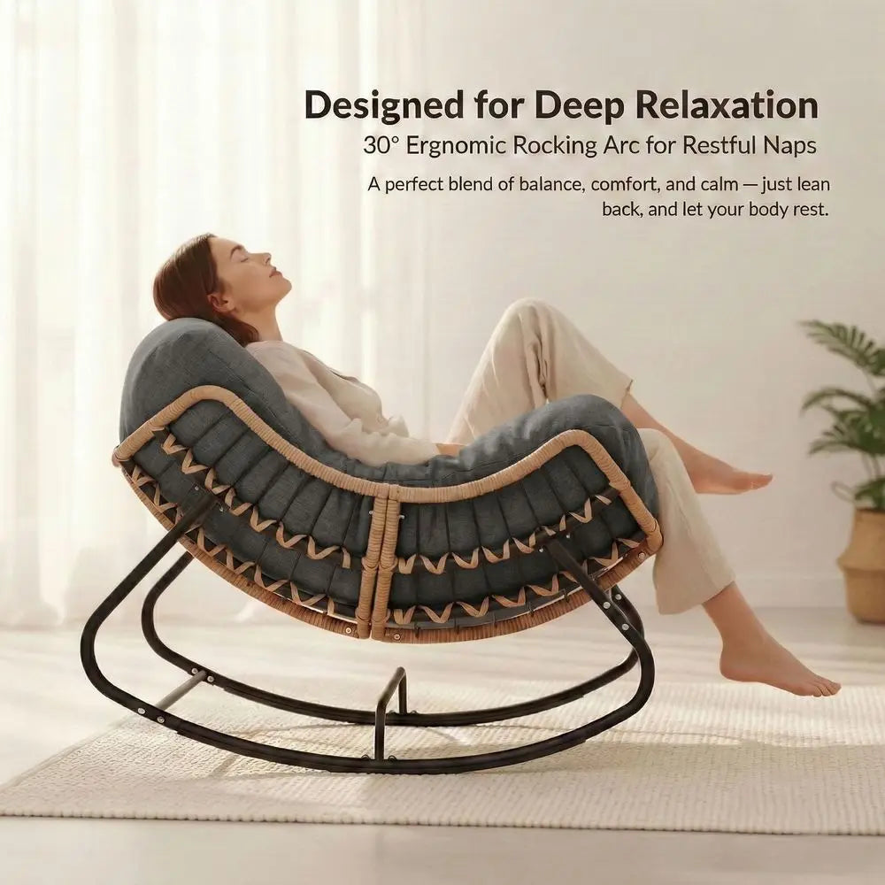 Cozy Papasan Rocking Chair with Thick Cushion | Durable Outdoor Lounge Chair for Ultimate Relaxation 4