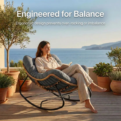Cozy Papasan Rocking Chair with Thick Cushion | Durable Outdoor Lounge Chair for Ultimate Relaxation 5