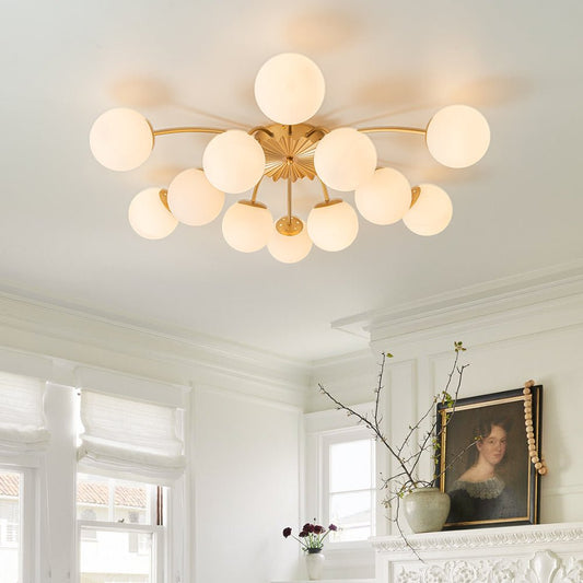 Elegant 12-Light Bubble Chandelier with Opal Glass Globes | Modern Design for Cozy Dining Room Illumination 0