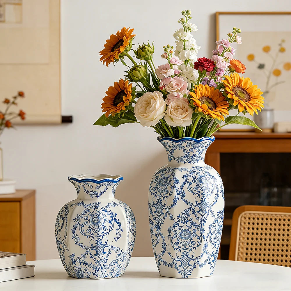 Elegant Ceramic Vase | Hand-Painted Blue & White Design for Stunning Floral Arrangements 0