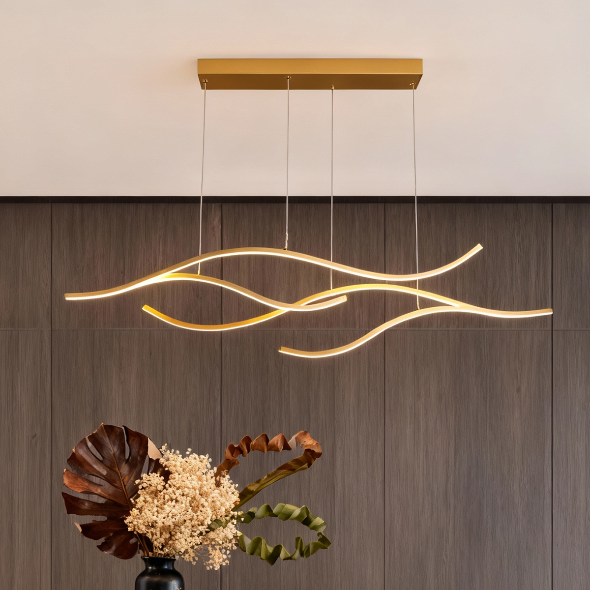 Elegant Curved Pendant Light | Adjustable Brightness & Wavy Design for Stylish Kitchen Pendant Lighting 1