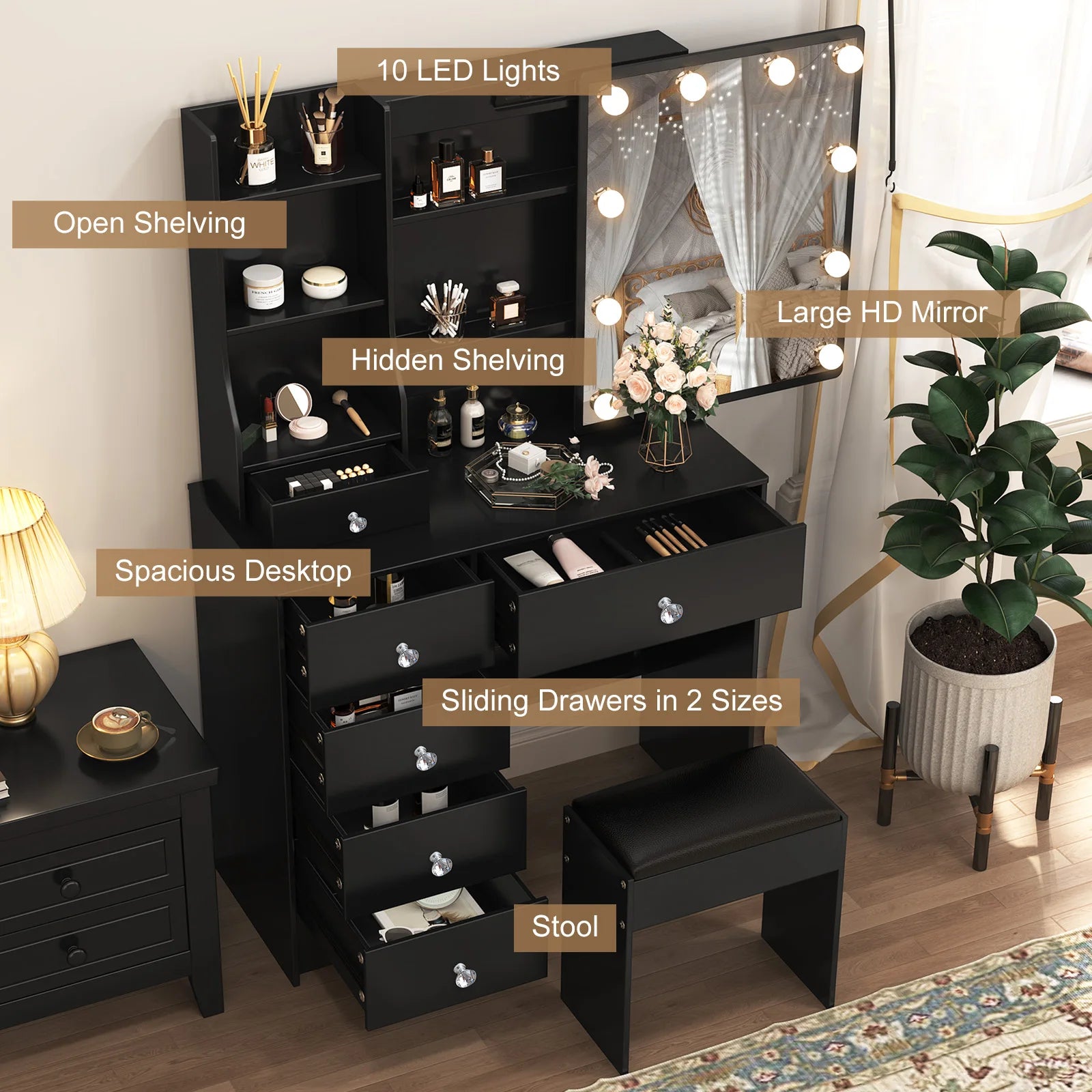 Elegant Makeup Vanity Set | Dressing Table with LED Mirror & Ample Storage for Glamorous Organization 0