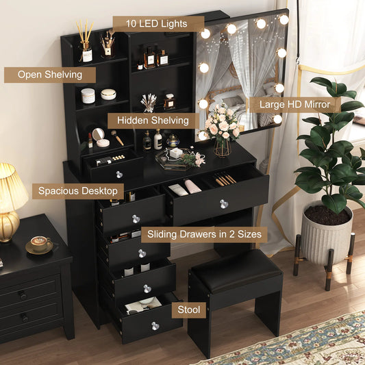 Elegant Makeup Vanity Set | Dressing Table with LED Mirror & Ample Storage for Glamorous Organization 0