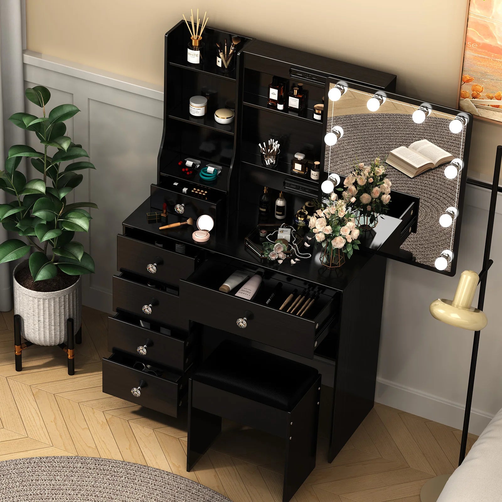 Elegant Makeup Vanity Set | Dressing Table with LED Mirror & Ample Storage for Glamorous Organization 4