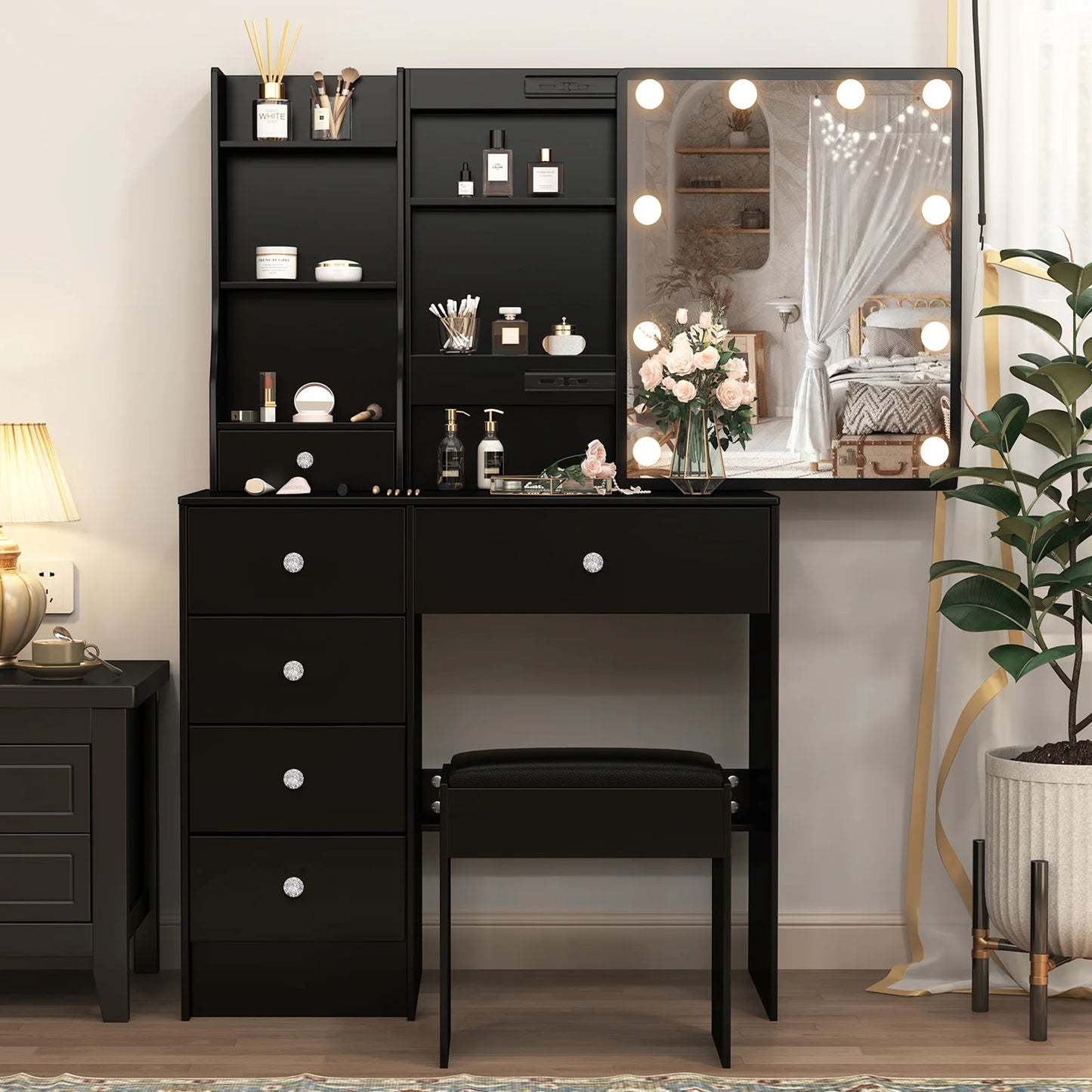 Elegant Makeup Vanity Set | Dressing Table with LED Mirror & Ample Storage for Glamorous Organization 6
