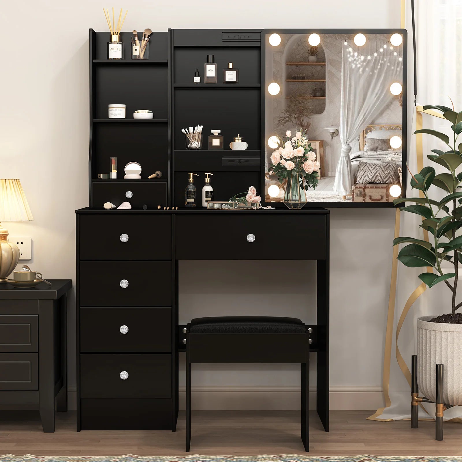 Elegant Makeup Vanity Set | Dressing Table with LED Mirror & Ample Storage for Glamorous Organization 6