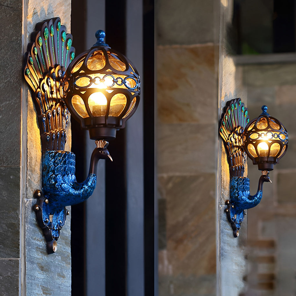 Elegant Peacock | Outdoor Wall Sconce Light with Vintage Design | Warm LED Illumination for Ambiance 0