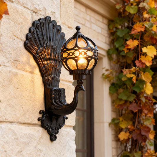 Elegant Peacock | Outdoor Wall Sconce Light with Vintage Design | Warm LED Illumination for Ambiance 2