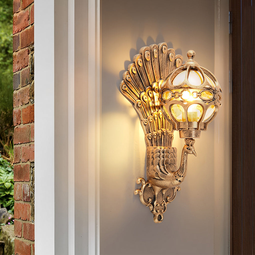 Elegant Peacock | Outdoor Wall Sconce Light with Vintage Design | Warm LED Illumination for Ambiance 4