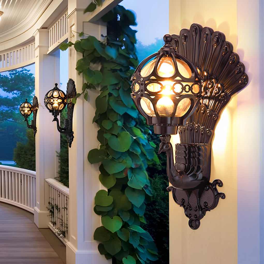 Elegant Peacock | Outdoor Wall Sconce Light with Vintage Design | Warm LED Illumination for Ambiance 5