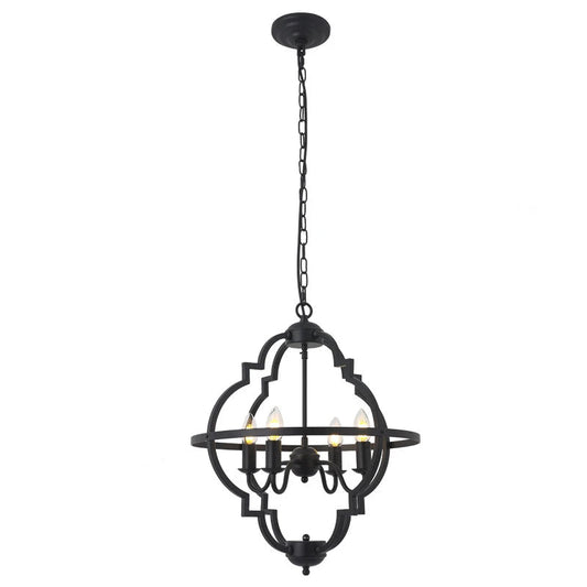 Elegant Quatrefoil Cage Chandelier Light with Adjustable Chain | Black Metal Design for Modern Dining Rooms 0