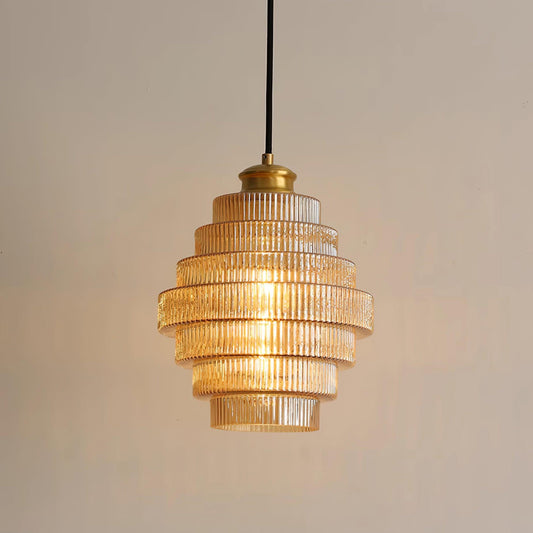 Elegant Tiered Glass Pendant Light with Adjustable Height | Vintage-Inspired Kitchen Pendant Lighting for Cozy Ambiance 0
