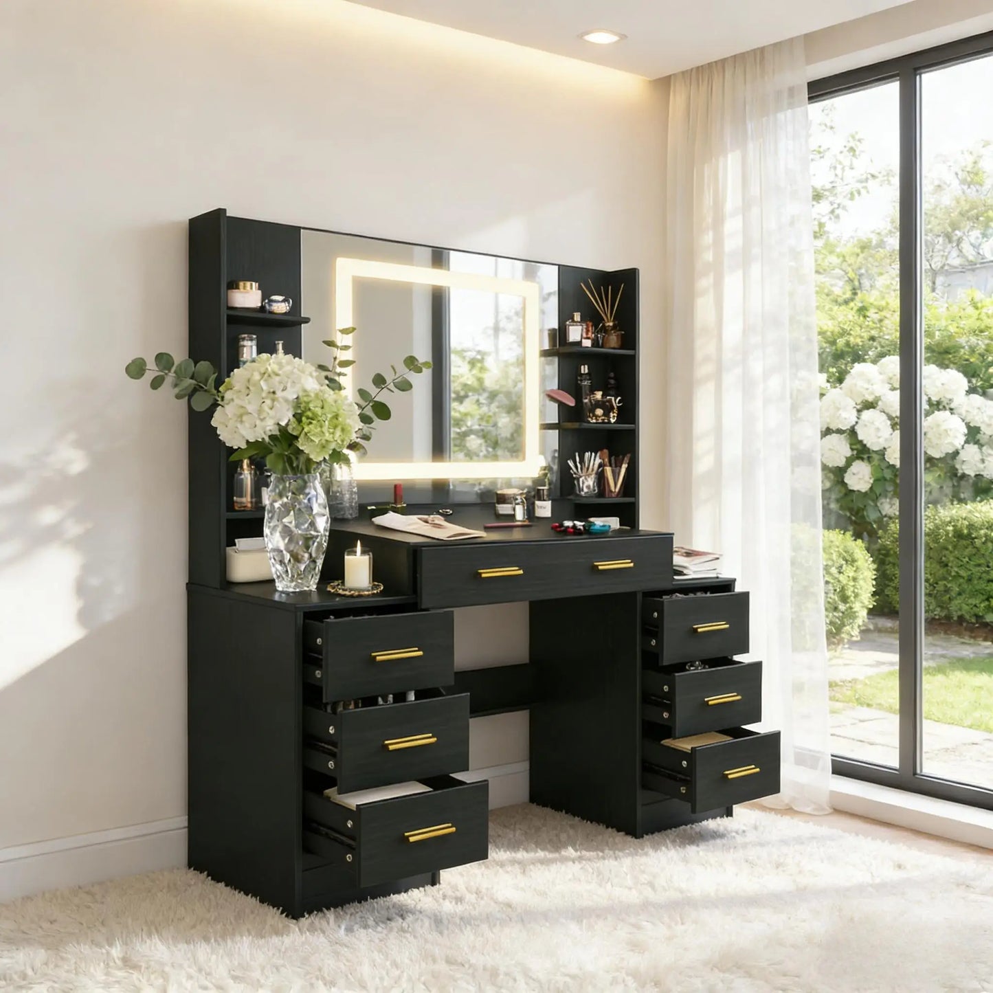 Elegant Vanity Set | Modern Vanity Desk with Dimmable LED Mirror | Ample Storage for Effortless Makeup Application 0
