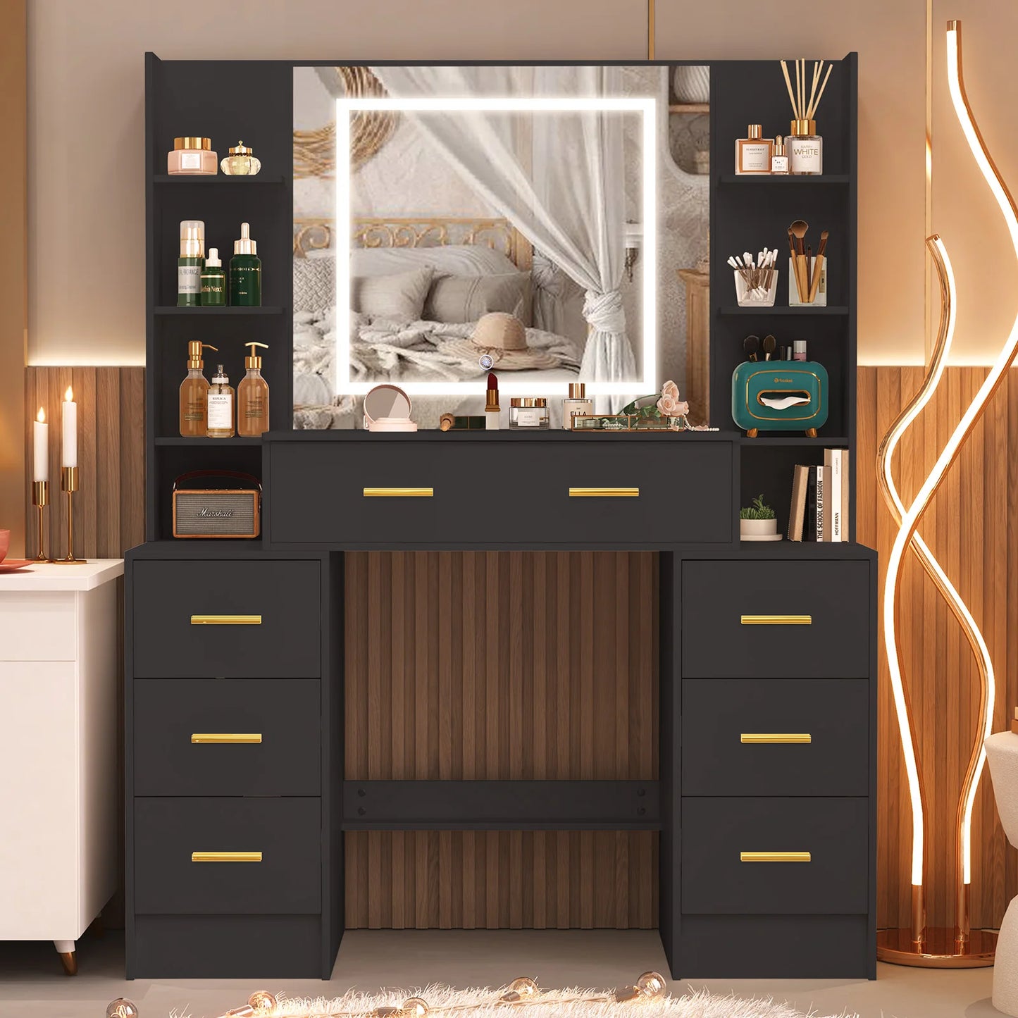 Elegant Vanity Set | Modern Vanity Desk with Dimmable LED Mirror | Ample Storage for Effortless Makeup Application 1