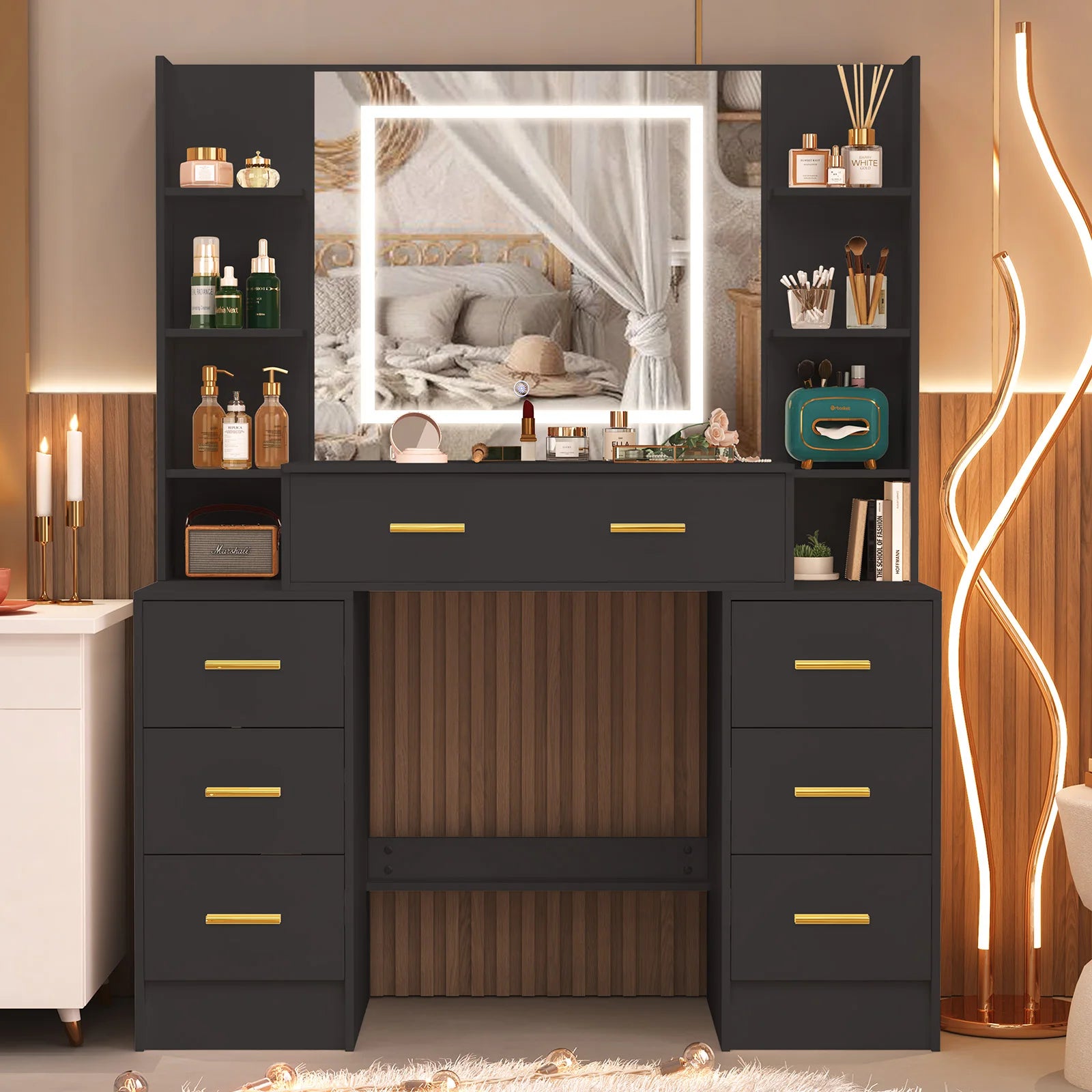 Elegant Vanity Set | Modern Vanity Desk with Dimmable LED Mirror | Ample Storage for Effortless Makeup Application 1