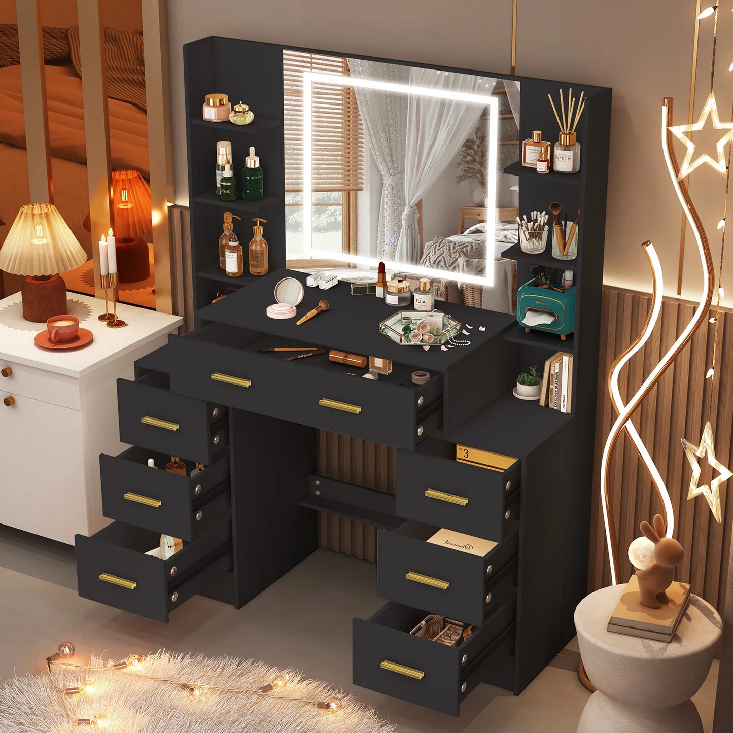 Elegant Vanity Set | Modern Vanity Desk with Dimmable LED Mirror | Ample Storage for Effortless Makeup Application 3