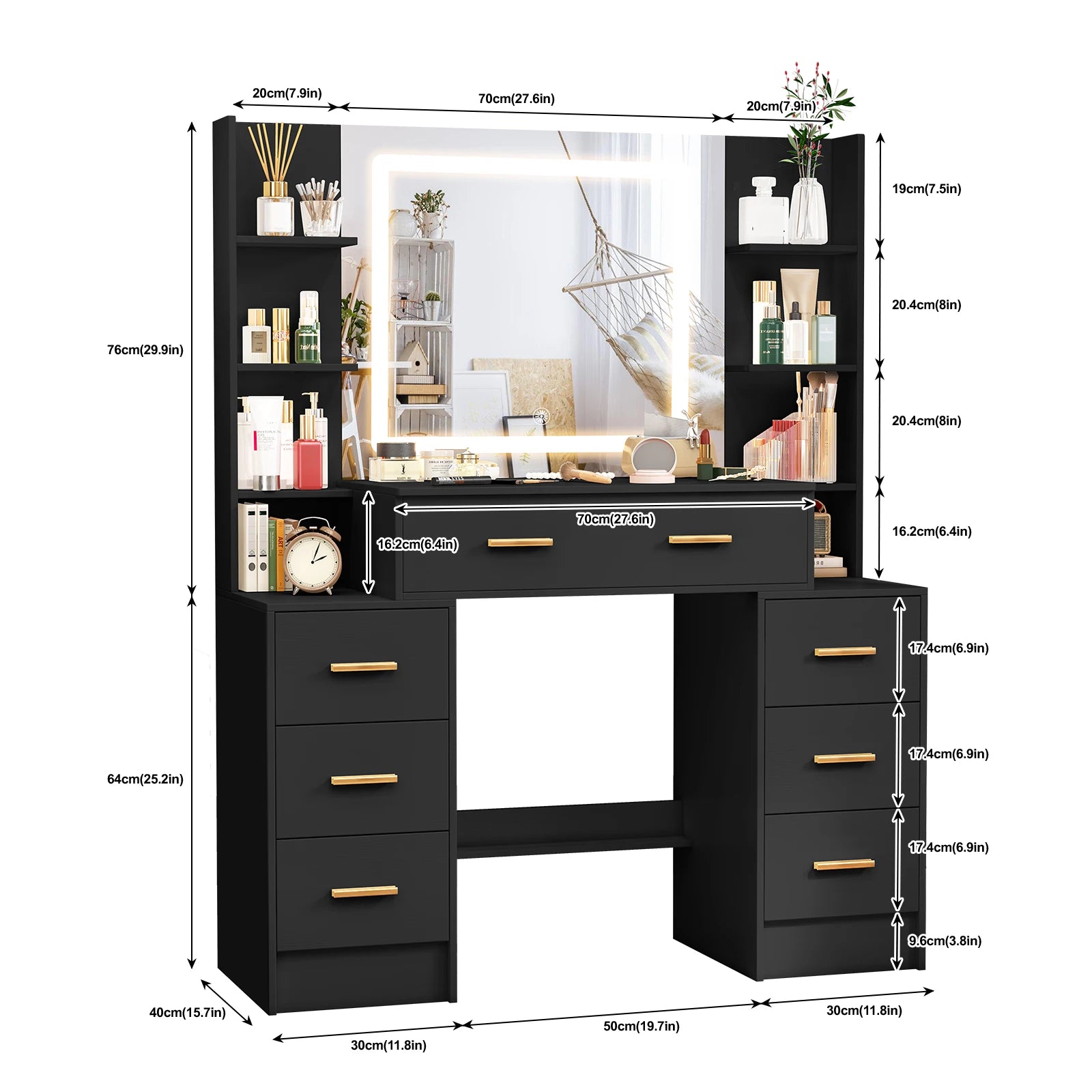 Elegant Vanity Set | Modern Vanity Desk with Dimmable LED Mirror | Ample Storage for Effortless Makeup Application 5