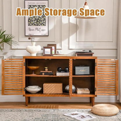 Elegant Walnut Brown Sideboard Cabinet with Slatted Doors & Adjustable Shelves | Modern Storage Solution for Dining or Living Room 2